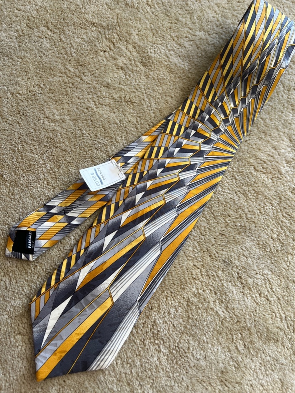 Vitaliano Pancaldi Yellow and Gray Geometric Silk Neck Tie 💯 silk